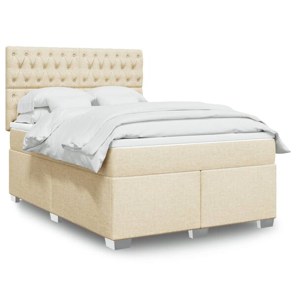 vidaXL Boxspringbett mit Matratze Creme 140x190 cm Stoff