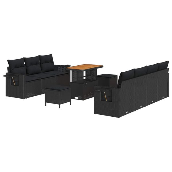 vidaXL Garten-Sofa-Set mit Kissen mit Speicher 10 pcs Schwarz