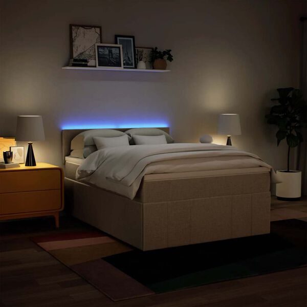 vidaXL Boxspringbett mit Matratze Creme 140x190 cm Stoff