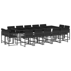 vidaXL 15-tlg. Garten-Essgruppe mit Kissen Schwarz Poly Rattan