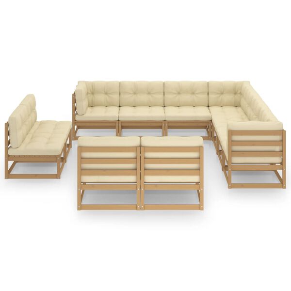 vidaXL 11-tlg. Garten-Lounge-Set mit Kissen Honigbraun Massivholz