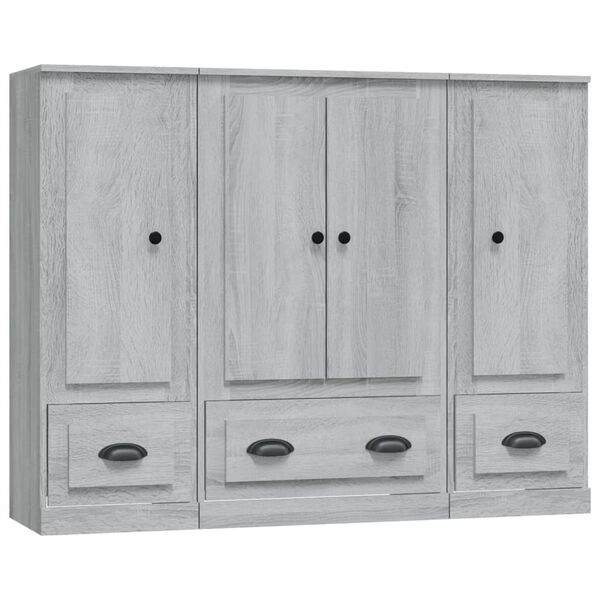 vidaXL Highboards 3 Stk. Grau Sonoma Holzwerkstoff
