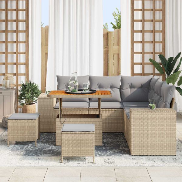 vidaXL Gartensofa-set mit Kissen 8 pcs Beige Poly-Rattan