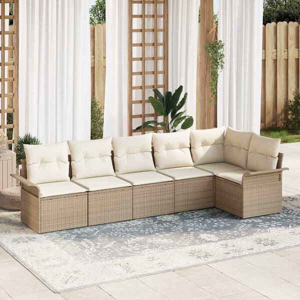 vidaXL Gartensofa-set mit Kissen 6 pcs Beige Poly-Rattan