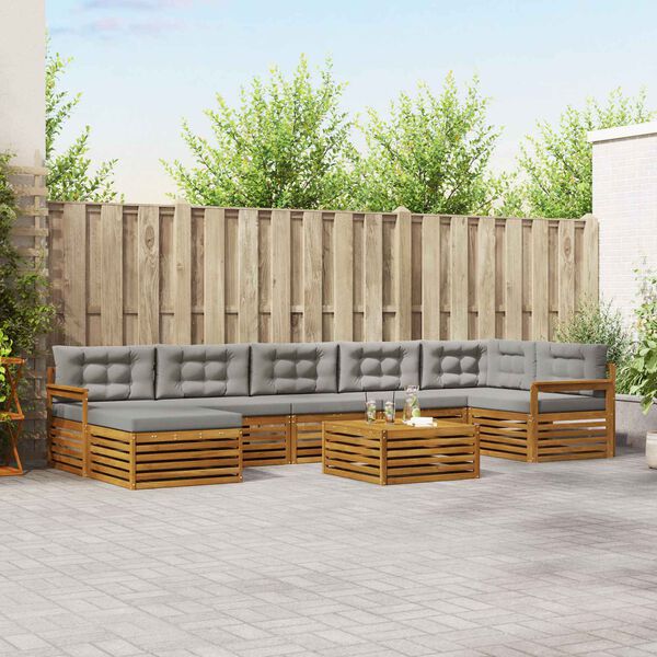 vidaXL Outdoor-Sofagarnitur mit Kissen 8 pcs Nat&uuml;rlich und Hellgrau