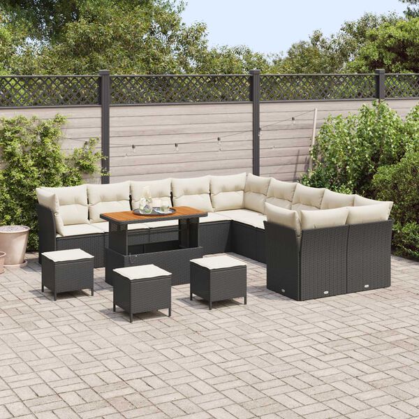 vidaXL Gartensofa-set mit Kissen 14 pcs Schwarz und Creme Poly-Rattan