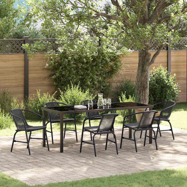 vidaXL Garten Essgruppe 7 pcs Schwarz Pulverbeschichteter Stahl