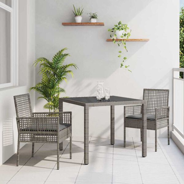 vidaXL Garten Essgruppe 3 pcs Grau Poly-Rattan