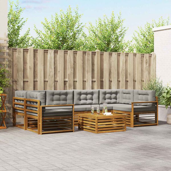 vidaXL Outdoor-Sofagarnitur mit Kissen 7 pcs Nat&uuml;rlich und Hellgrau