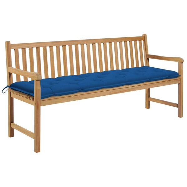 vidaXL Gartenbank mit Blauer Auflage 175 cm Massivholz Teak