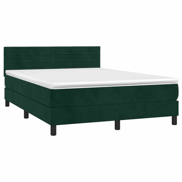vidaXL Boxspringbett mit Matratze Dunkelgr&uuml;n 140x200 cm Samt