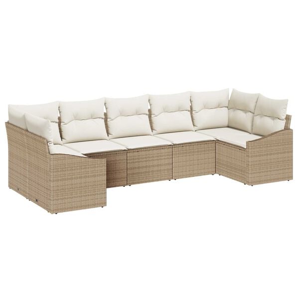 vidaXL Sofa Set mit Kissen 7 pcs Beige Poly Rattan