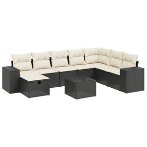 vidaXL 8-tlg. Garten-Sofagarnitur mit Kissen Schwarz Poly Rattan
