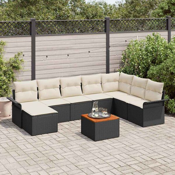 vidaXL Gartensofa-set mit Kissen 9 pcs Schwarz Poly-Rattan