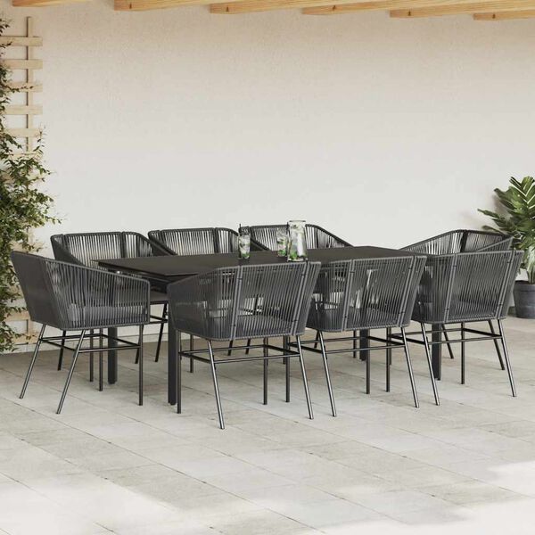 vidaXL 9-tlg. Garten-Essgruppe mit Kissen Schwarz Poly Rattan Glas