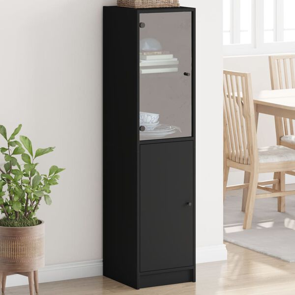 vidaXL Highboard mit Glast&uuml;r Schwarz 35x37x142 cm