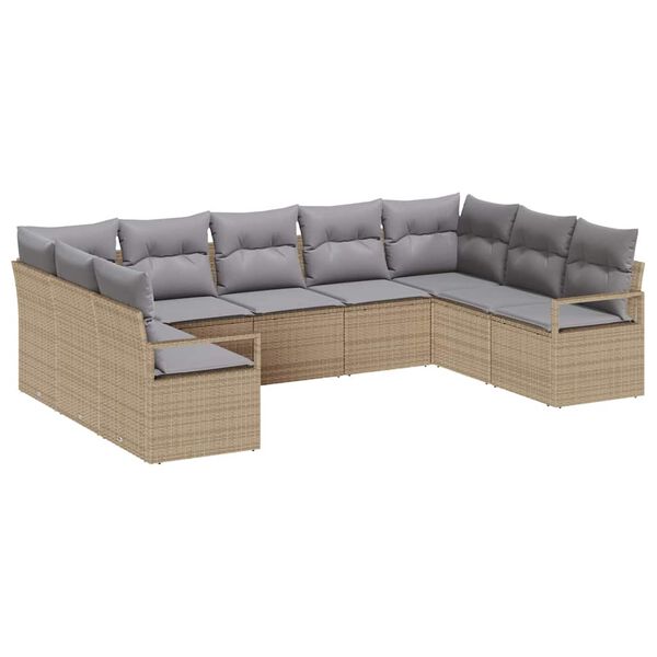 vidaXL Sofa Set mit Kissen 9 pcs Beige Poly Rattan