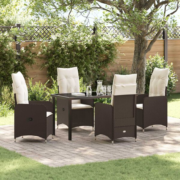 vidaXL Garten Essgruppe mit Kissen 5 pcs Braun Poly Rattan