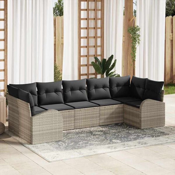 vidaXL Gartensofa-set mit Kissen 7 pcs Hellgrau Poly Rattan