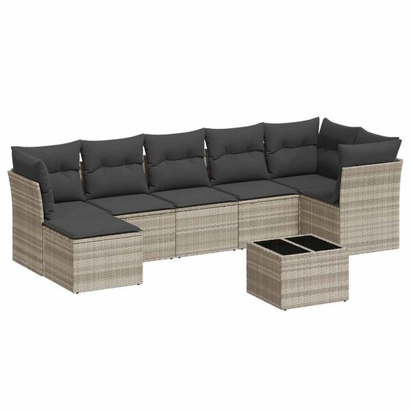 vidaXL 8-tlg. Garten-Sofagarnitur mit Kissen Hellgrau Poly Rattan