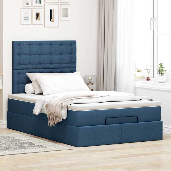 vidaXL Ottoman-Bett mit Matratze Blau 120x200 cm Stoff