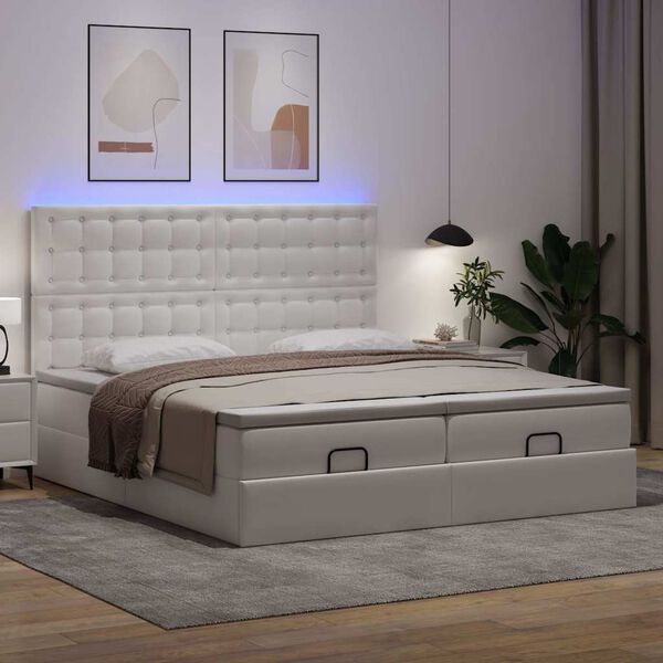vidaXL Ottoman-Bett mit Matratzen & LEDs Reinweiß 180x200cm Kunstleder