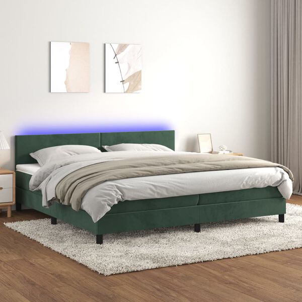 vidaXL Boxspringbett mit Matratze & LED Dunkelgr&uuml;n 200x200 cm Samt