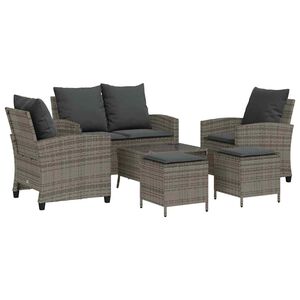 vidaXL 6-tlg. Garten-Sofagarnitur mit Kissen Grau Poly Rattan