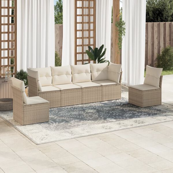 vidaXL 6-tlg. Garten-Sofagarnitur mit Kissen Beige Poly Rattan