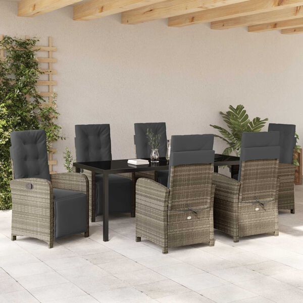 vidaXL Garten Essgruppe mit Kissen 7 pcs Hellgrau Poly-Rattan