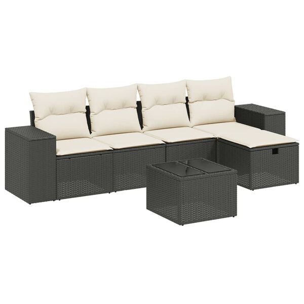 vidaXL 6-tlg. Garten-Sofagarnitur mit Kissen Schwarz Poly Rattan
