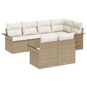 vidaXL Gartensofa-set mit Kissen 7 pcs Beige Poly-Rattan