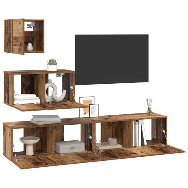 vidaXL TV-Schrankset Wandmontiert 4 pcs Altholz Holzwerkstoff