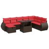 vidaXL 9-tlg. Garten-Sofagarnitur mit Kissen Schwarz Poly Rattan