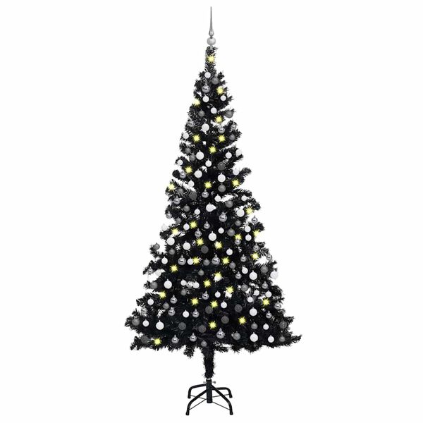 vidaXL K&uuml;nstlicher Weihnachtsbaum Beleuchtung & Kugeln Schwarz 210 cm