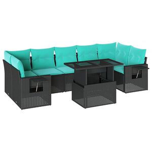 vidaXL 8-teiliges Gartensofa-Set mit Kissen, schwarzes Polyrattan