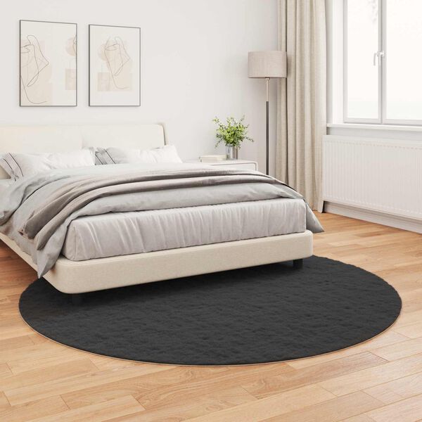 vidaXL Kunstfell Hasen Teppich Olite Schwarz &Oslash; 160 cm Polyester