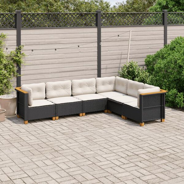 vidaXL 6-tlg. Garten-Sofagarnitur mit Kissen Schwarz Poly Rattan