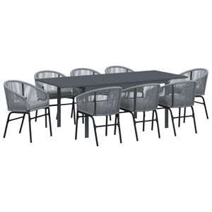 vidaXL Garten Essgruppe 9 pcs Grau Poly-Rattan