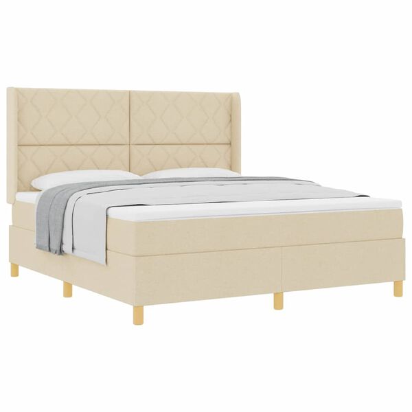 vidaXL Boxspringbett mit Matratze Creme 180 x 200 cm Stoff