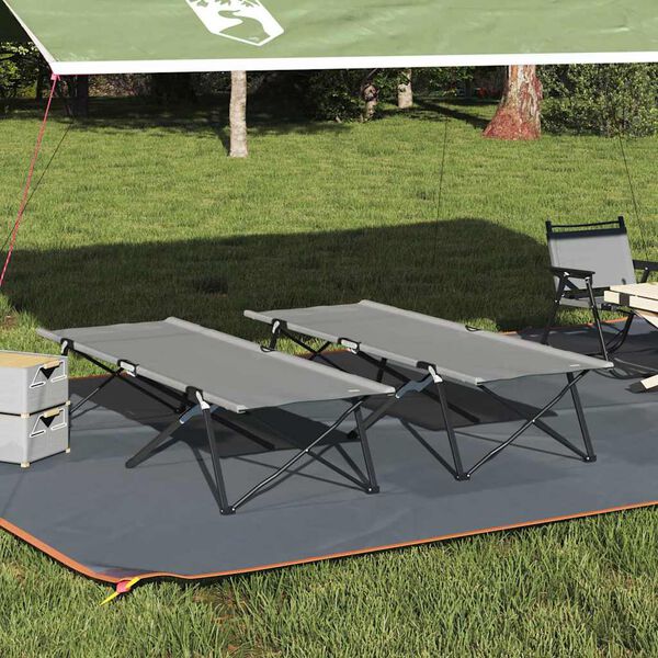 vidaXL Klapp Schlafbett f&uuml;rs Camping 2 pcs Grau 206 x 76 x 74 cm