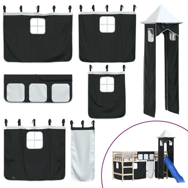 vidaXL Vorh&auml;nge f&uuml;r Hochbett mit Turm Wei&szlig; und Schwarz Polyester