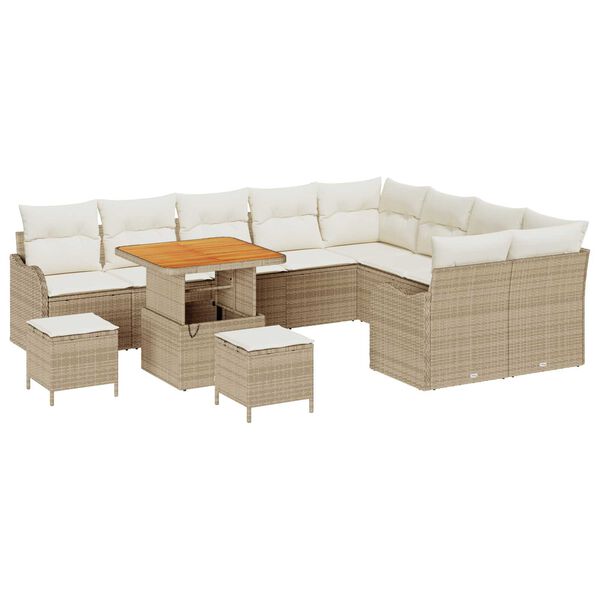 vidaXL Garten-Sofa-Set mit Kissen mit Speicher 12 pcs Beige und Creme