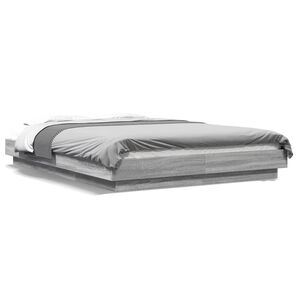 vidaXL Bettgestell mit LED Grau Sonoma 140x200 cm Holzwerkstoff