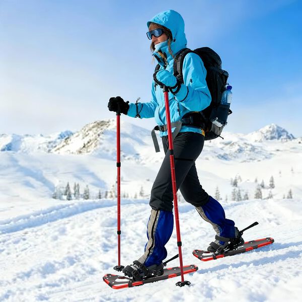 vidaXL 3 in 1 Schneeschuhe mit Wanderst&ouml;cken Rot und Schwarz 30 Zoll