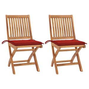 vidaXL Gartenst&uuml;hle 2 Stk. mit Roten Kissen Teak Massivholz