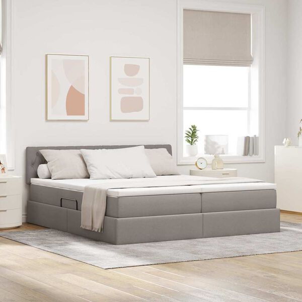 vidaXL Bett mit LED-Lichtleisten mit Kopfteil Taupe 180 x 200 cm Stoff