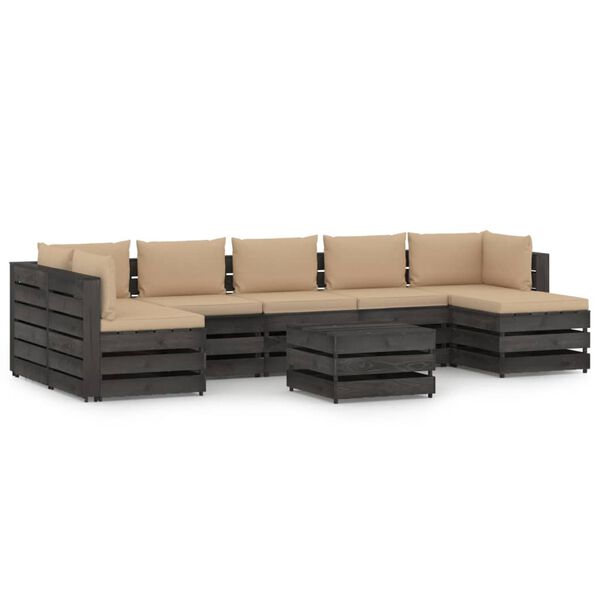 vidaXL 8-tlg. Garten-Lounge-Set mit Kissen Grau Impr&auml;gniertes Holz