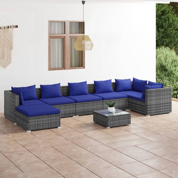 vidaXL 8-tlg. Garten-Lounge-Set mit Kissen Poly Rattan Grau