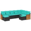 vidaXL 9-teiliges Gartensofa-Set mit Kissen, schwarzes Polyrattan